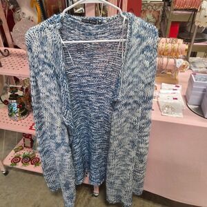 Carol Rose Blue Knit Cardigan Sweater Long Sleeve Open Front Women's